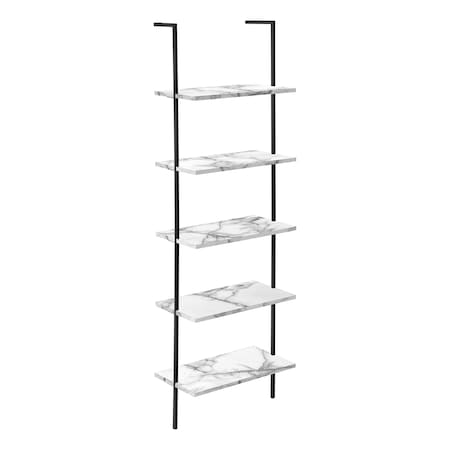 Monarch Specialties Bookshelf, Bookcase, Etagere, Ladder, 5 Tier, 72"H, Office, Bedroom, Metal, White Marble Look, Black I 3685